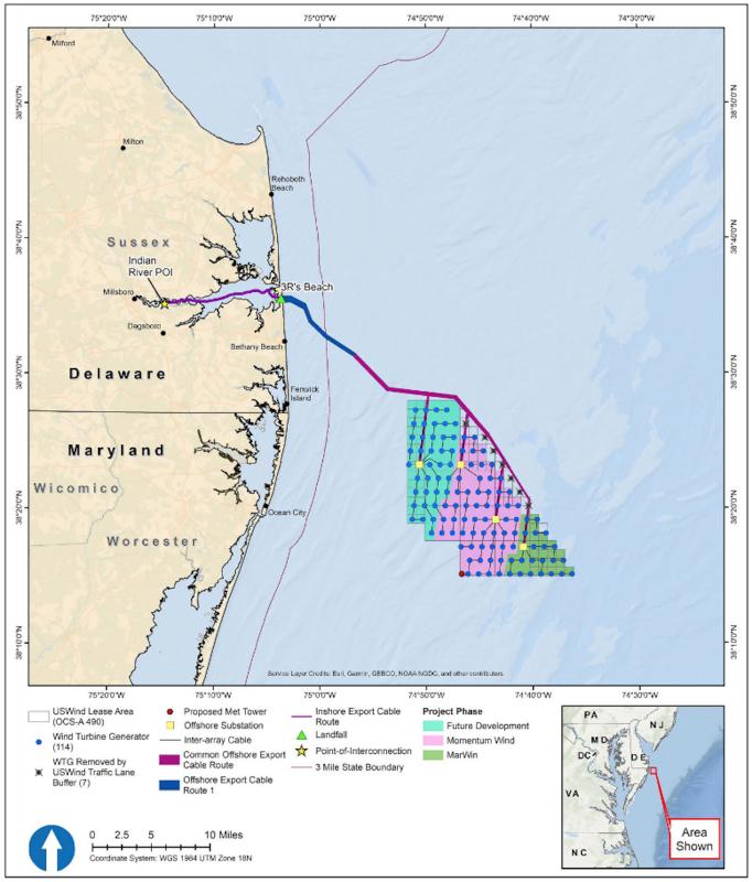 The proposed project design envelope for US Wind’s wind farm. BOEM IMAGE